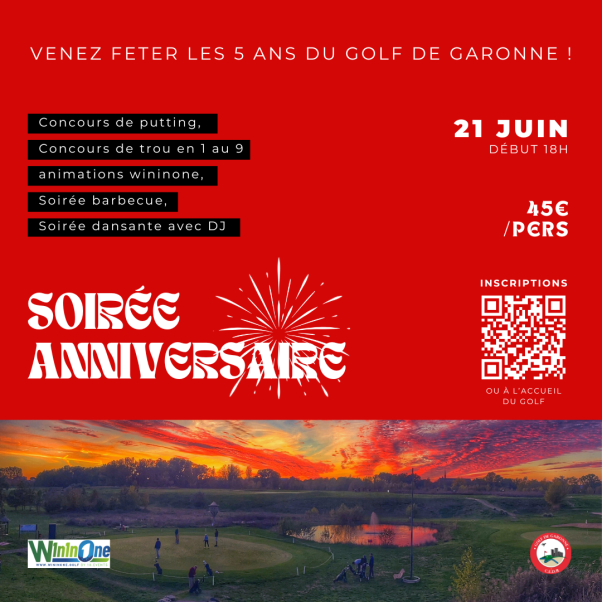 soirée anniversaire golf 5 ans